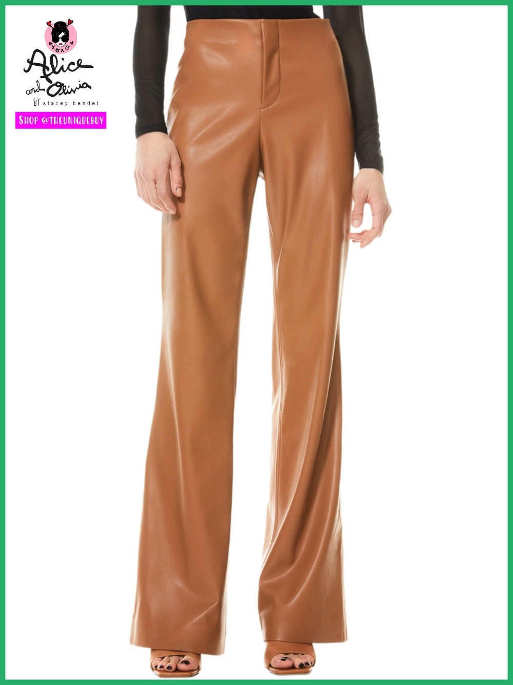 Alice + Olivia Lorinda Vegan Leather Camel Brown Wide Leg Pant